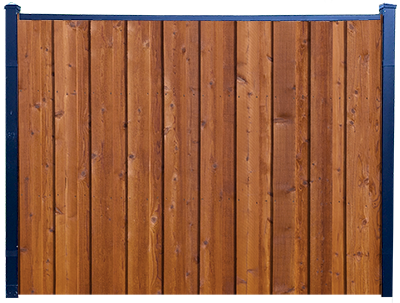 A dark vertical fence by a fencing supply company
